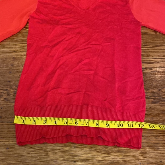 NWOT Venus Small Red See Through Chiffon Balloon Long Sleeve Banded Sweater - Picture 5 of 8